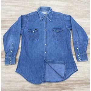 Vtg. 60's‎ 70's Wrangler Denim Pearl Snap Western Shirt PreShrunk Men's USA Made